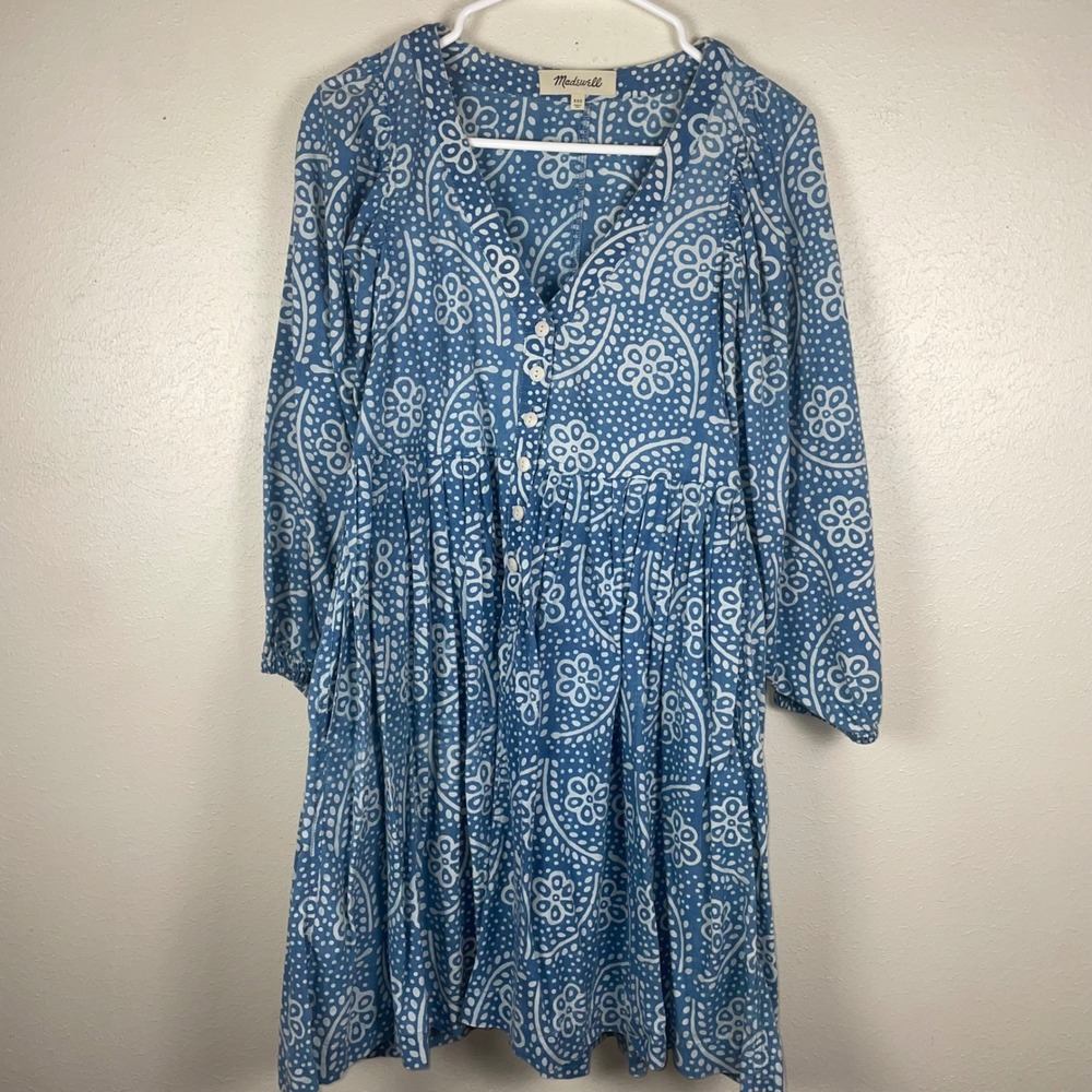 Madewell Blue White Floral Paisley Button Front Mini Dress XXS
